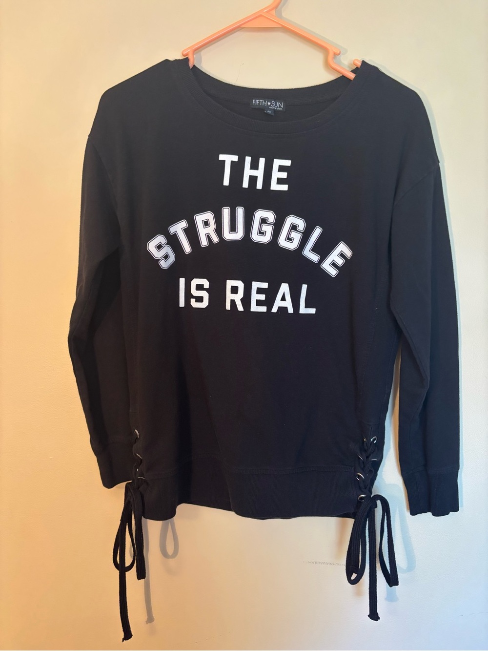 Fifth Sun Black 'The Struggle Is Real' Lace-Up Side Sweatshirt